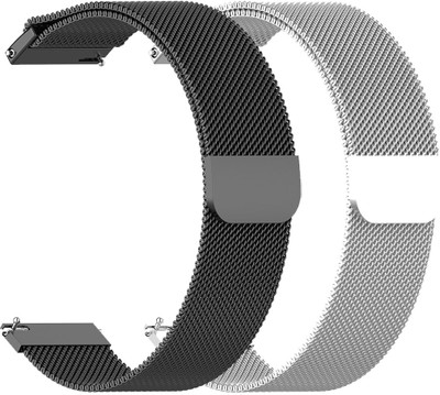 AOnes Pack of 2 Magnetic Loop Watch Strap for Noise ColorFit Pulse 3 Max Smart Watch Strap(Black, Silver)