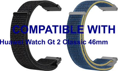 ACM WSM3V22BKBL1120 Pack of 2 Watch Strap Nylon Loop 22mm for Huawei Watch Gt 2 Classic 46mm Smartwatch (Black/Blue) Smart Watch Strap(Mullti Color)