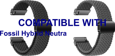 ACM WSM26N22BKGY1055 Pack of 2 Watch Strap Woven Braided Magnetic 22mm for Fossil Hybrid Neutra Smartwatch (Black/Grey) Smart Watch Strap(Mullti Color)