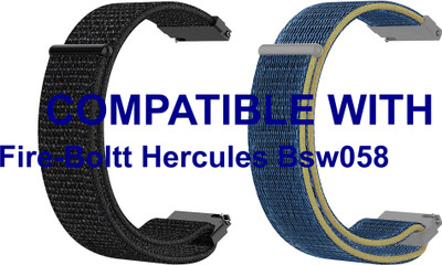 ACM WSM3V22BKBL3038 Pack of 2 Watch Strap Nylon Loop 22mm for Fire-Boltt Hercules Bsw058 Smartwatch (Black/Blue) Smart Watch Strap(Mullti Color)
