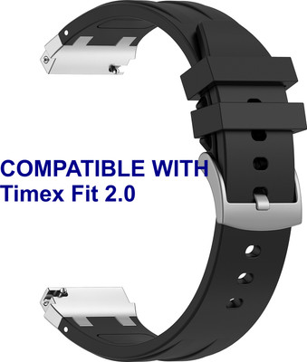 ACM WSM36X20BK2101 Watch Strap Metal Hook Silicone 20mm for Timex Fit 2.0 Smartwatch Black Smart Watch Strap(Black)