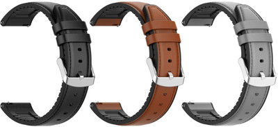 AOnes Pack of 3 Watch Strap Leather Silicone Belt for Boat Storm Infinity Watch Belt Smart Watch Strap(Black, Brown, Grey)