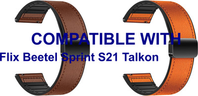 ACM WSM28P22BROR2959 Pack of 2 Watch Strap Leather Magnetic Silicone 22mm for |Flix Beetel Sprint S21 Talkon Smartwatch (Brown/Orange) Smart Watch Strap(Mullti Color)