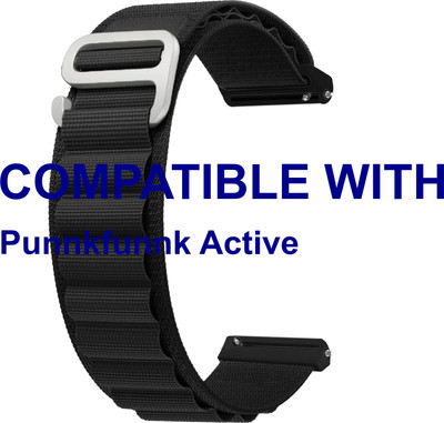 ACM WSM17E22BK3935 Watch Strap Nylon Hook Belt 22mm for Punnkfunnk Active Smartwatch Black Smart Watch Strap(Black)