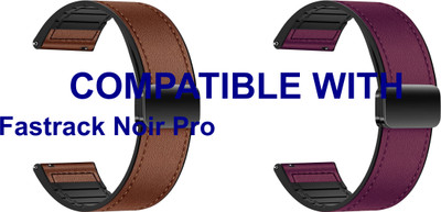 ACM WSM28P20BRPU3807 Pack of 2 Watch Strap Leather Magnetic Silicone 20mm for Fastrack Noir Pro Smartwatch (Brown/Purple) Smart Watch Strap(Mullti Color)