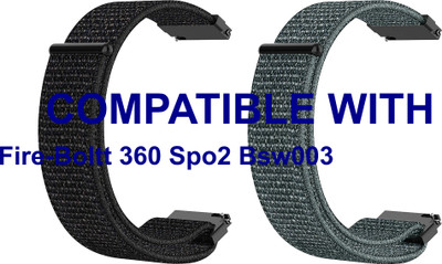 ACM WSM3V20BKGY2433 Pack of 2 Watch Strap Nylon Loop 20mm for Fire-Boltt 360 Spo2 Bsw003 Smartwatch (Black/Grey) Smart Watch Strap(Mullti Color)