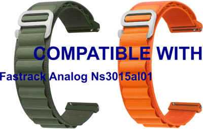 ACM WSM17E22GROR4047 Pack of 2 Watch Strap Nylon Hook Belt 22mm for Fastrack Analog Ns3015al01 (Green/Orange) Smart Band Strap(Mullti Color)