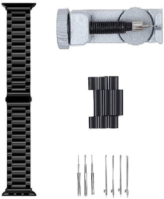 Like Star Stainless Steel Metal Chain Fit Link Bracelet Band Strap Compatible with 2023-2024 Watch Series 7 (45mm), Series 6|SE|5|4 (44mm), Series 3|2|1 (42mm) [Watch Not Included] Smart Watch Strap(Black)