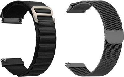 AOnes Pack of 2 Watch Strap Nylon & Metal Belt for Beatxp Unbound Plus Smart Watch Strap(Black)