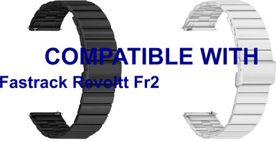 ACM WSM20H22BKSL3732 Pack of 2 Watch Strap Adjustable Steel 22mm for Fastrack Revoltt Fr2 Smartwatch (Black/Silver) Smart Watch Strap(Mullti Color)