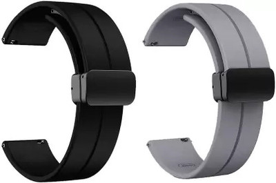 Firetook 22MM Silicone Strap with Folding Magnetic Lock Smart Watch Strap(Grey, Black)
