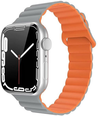 Sacriti Silicone Magnetic Bands Compatible with Apple Watch Straps 49mm 45mm 44mm 42mm 41mm 40mm 38mm, Ultra2/Ultra, Series 9 8 7 6 5 4 3 2 1 SE, Smart Watch Strap(Grey, Orange)