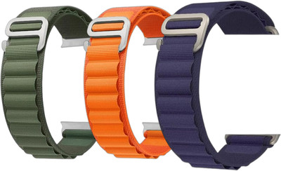 TULUA Alpine Loop Nylon Bands/Straps Compatible with Watch 49mm 45mm 44mm 42mm Men & Women, Adjustable Strap with Metal G-Hook Premium Strap (pack of 3 ) Smart Watch Strap(Green, Orange, Blue)