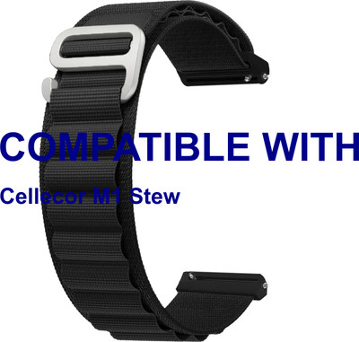 ACM WSM17E22BK3891 Watch Strap Nylon Hook Belt 22mm for |Cellecor M1 Stew Smartwatch Black Smart Watch Strap(Black)