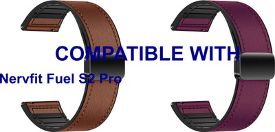 ACM WSM28P20BRPU3915 Pack of 2 Watch Strap Leather Magnetic Silicone Belt 20mm for Nervfit Fuel S2 Pro Smartwatch (Brown/Purple) Smart Watch Strap(Mullti Color)