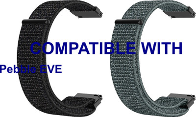ACM WSM3V22BKGY3921 Pack of 2 Watch Strap Nylon Loop Belt 22mm for |Pebble| EVE Smartwatch (Black/Grey) Smart Watch Strap(Mullti Color)