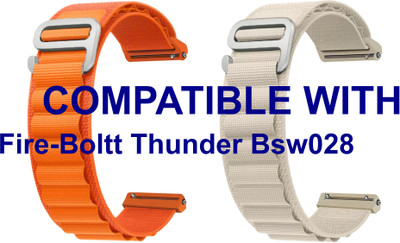 ACM WSM17E22ORWT2666 Pack of 2 Watch Strap Nylon Hook 22mm for Fire-Boltt Thunder Bsw028 Smartwatch (Orange/White) Smart Watch Strap(Mullti Color)