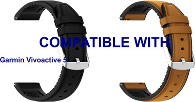 ACM WSM33U20BKGL5014 Pack of 2 Watch Strap Leather Silicone Belt 20mm for Garmin Vivoactive 5 Smartwatch (Black/Gold) Smart Watch Strap(Mullti Color)