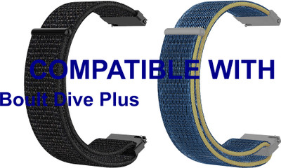 ACM WSM3V22BKBL3031 Pack of 2 Watch Strap Nylon Loop 22mm for Boult Dive Plus Smartwatch (Black/Blue) Smart Watch Strap(Mullti Color)