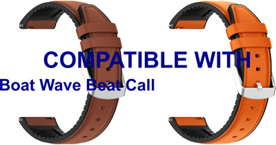 ACM WSM33U20BROR3101 Pack of 2 Watch Strap Leather Silicone 20mm for Boat Wave Beat Call Smartwatch (Brown/Orange) Smart Watch Strap(Mullti Color)