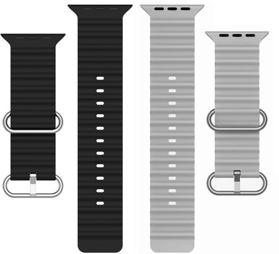 BLACK LOVIES Silicon Ocean Smartwatch belt for Series 9 / 8 / 7 45mm, 6 /5 / 4 44mm, T800 Ultra Smart Watch Strap(Black, Grey)