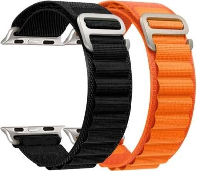 Nice Assoseries HUB Loop Nylon Bands/Straps Compatible with Watch 49mm 45mm 44mm 42mm Men & Women, Adjustable Strap with Metal G-Hook Premium Strap for iWatch Ultra Series SE 8 7 6 5 4 3 2 1 (Only Alpine Loop Strap for iWatch, Watch NOT Included) Smart Watch Strap(Black, Orange)