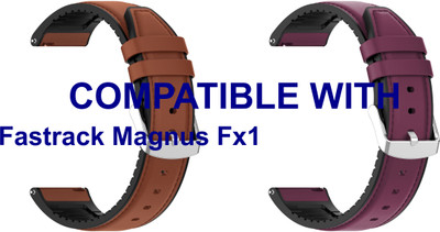ACM WSM33U22BRPU3682 Pack of 2 Watch Strap Leather Silicone 22mm for Fastrack Magnus Fx1 Smartwatch (Brown/Purple) Smart Watch Strap(Mullti Color)