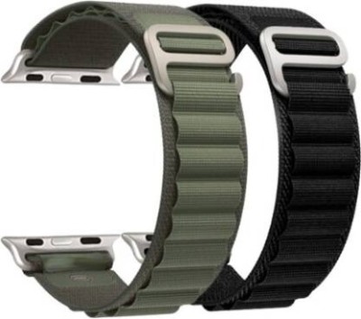 nice assoseries hub Alpine Loop Nylon Bands/Straps Compatible with Watch 49mm 45mm 44mm 42mm Men & Women, Adjustable Strap with Metal G-Hook Premium Strap for iWatch Ultra Series SE 8 7 6 5 4 3 2 1 (Only Alpine Loop Strap for Apple iWatch, Watch NOT Included)combo Smart Watch Strap(Black, Green)