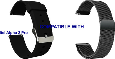 ACM WSM74B22BKBK3894 Pack of 2 Watch Strap Silicone & Metal Belt 22mm for |Itel Alpha 2 Pro Smartwatch (Black) Smart Watch Strap(Mullti Color)