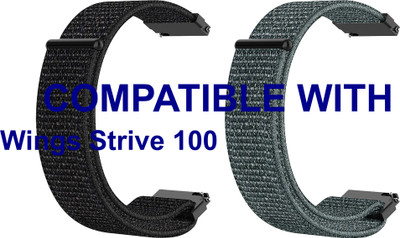 ACM WSM3V20BKGY2586 Pack of 2 Watch Strap Nylon Loop 20mm for Wings Strive 100 Smartwatch (Black/Grey) Smart Watch Strap(Mullti Color)