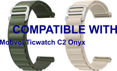 ACM WSM17E20GRWT1142 Pack of 2 Watch Strap Nylon Hook 20mm for Mobvoi Ticwatch C2 Onyx Smartwatch (Green/White) Smart Watch Strap(Mullti Color)
