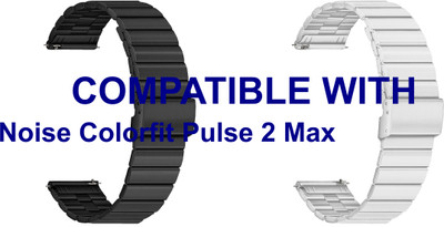 ACM WSM20H22BKSL2838 Pack of 2 Watch Strap Adjustable Steel 22mm for Noise Colorfit Pulse 2 Max Smartwatch (Black/Silver) Smart Watch Strap(Mullti Color)