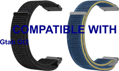 ACM WSM3V22BKBL2377 Pack of 2 Watch Strap Nylon Loop 22mm for Gtab Gt2 Smartwatch (Black/Blue) Smart Watch Strap(Mullti Color)