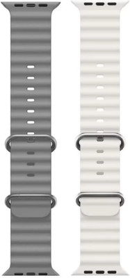 menaso Silicone Ocean Premium Strap Combo Compatible with iWatch 38mm 40mm and 41mm Perfect Fit for Ultra SE2 SE Series 8/7/6/5/4/3/2/1 Smart iWatch Strapband Smart Watch Strap(Grey, White)
