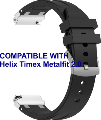 ACM WSM36X20BK2323 Watch Strap Metal Hook Silicone 20mm for Helix Timex Metalfit 2.0 Smartwatch Black Smart Watch Strap(Black)