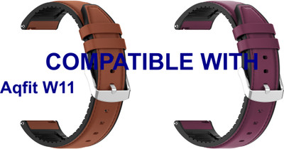 ACM WSM33U20BRPU1306 Pack of 2 Watch Strap Leather Silicone 20mm for Aqfit W11 Smartwatch (Brown/Purple) Smart Watch Strap(Mullti Color)
