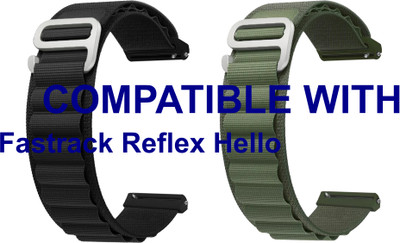 ACM WSM17E22BKGR2859 Pack of 2 Watch Strap Nylon Hook 22mm for Fastrack Reflex Hello Smartwatch (Black/Green) Smart Watch Strap(Mullti Color)