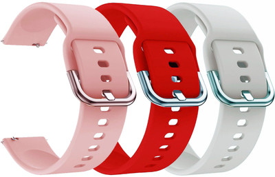 AOnes Pack of 3 Silicone Belt Watch Strap with Metal Buckle Compatible for Fastrack Volt S1 Smart Watch Strap(Pink, Red, White)