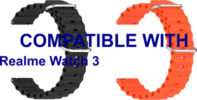 ACM WSM18F22BKOR2759 Pack of 2 Watch Strap Silicone Smart 22mm for Realme Watch 3 Smartwatch (Black/Orange) Smart Watch Strap(Mullti Color)