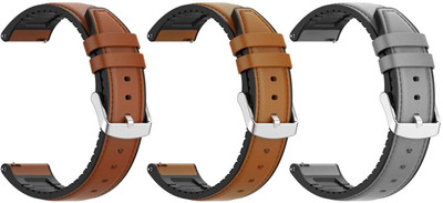 AOnes Pack of 3 Watch Strap Leather Silicone Belt for Noise Pro 6 Smart Watch Strap(Brown, Gold, Grey)