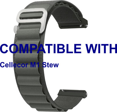 ACM WSM17E22GY3891 Watch Strap Nylon Hook Belt 22mm for |Cellecor M1 Stew Smartwatch Grey Smart Watch Strap(Grey)