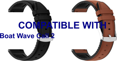 ACM WSM33U22BKBR3302 Pack of 2 Watch Strap Leather Silicone 22mm for Boat Wave Call 2 Smartwatch (Black/Brown) Smart Watch Strap(Mullti Color)