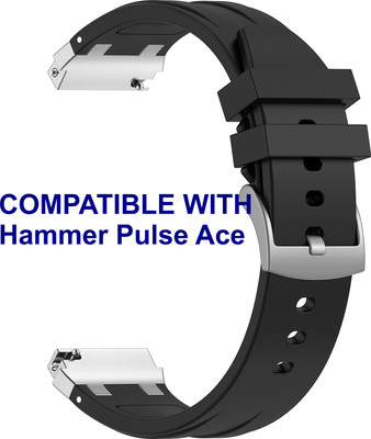 ACM WSM36X20BK2881 Watch Strap Metal Hook Silicone 20mm for Hammer Pulse Ace Smartwatch Black Smart Watch Strap(Black)