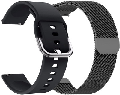 AOnes Pack of 2 Silicone & Metal Chain Belt Watch Strap for Pebble Mettle Pro Smart Watch Strap(Black)
