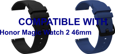 ACM WSM25M22BKDBL1091 Pack of 2 Watch Strap Silicone Hook 22mm for Honor Magic Watch 2 46mm Smartwatch (Black/Dark Blue) Smart Watch Strap(Mullti Color)