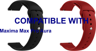 ACM WSM2P22BKRD5033 Pack of 2 Watch Strap Silicone Belt 22mm for Maxima Max Pro Aura Smartwatch (Black/Red) Smart Watch Strap(Mullti Color)