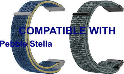 ACM WSM3V22BLGY3900 Pack of 2 Watch Strap Nylon Loop Belt 22mm for |Pebble Stella Smartwatch (Blue/Grey) Smart Watch Strap(Mullti Color)