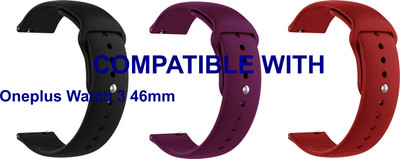 ACM WSM2P22BKPURD5037 Pack of 3 Watch Strap Silicone Belt 22mm for Oneplus Watch 3 46mm Smartwatch (Black/Burgundy Purple/Red) Smart Watch Strap(Mullti Color)