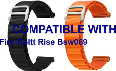 ACM WSM17E22BKOR3040 Pack of 2 Watch Strap Nylon Hook 22mm for Fire-Boltt Rise Bsw069 Smartwatch (Black/Orange) Smart Watch Strap(Mullti Color)