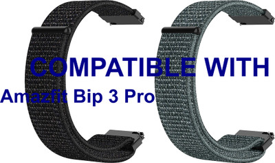 ACM WSM3V20BKGY2682 Pack of 2 Watch Strap Nylon Loop 20mm for Amazfit Bip 3 Pro Smartwatch (Black/Grey) Smart Watch Strap(Mullti Color)